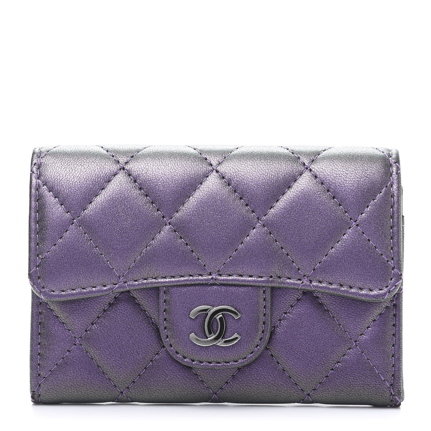 Chanel Iridescent Lambskin Quilted Flap Card Holder Purple 1 of 11