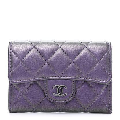 Chanel Iridescent Lambskin Quilted Flap Card Holder Purple 1 of 11