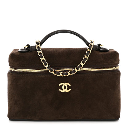 Chanel Suede Calfskin Top Handle Trapeze Small Vanity Case With Chain Dark Brown 1 of 11