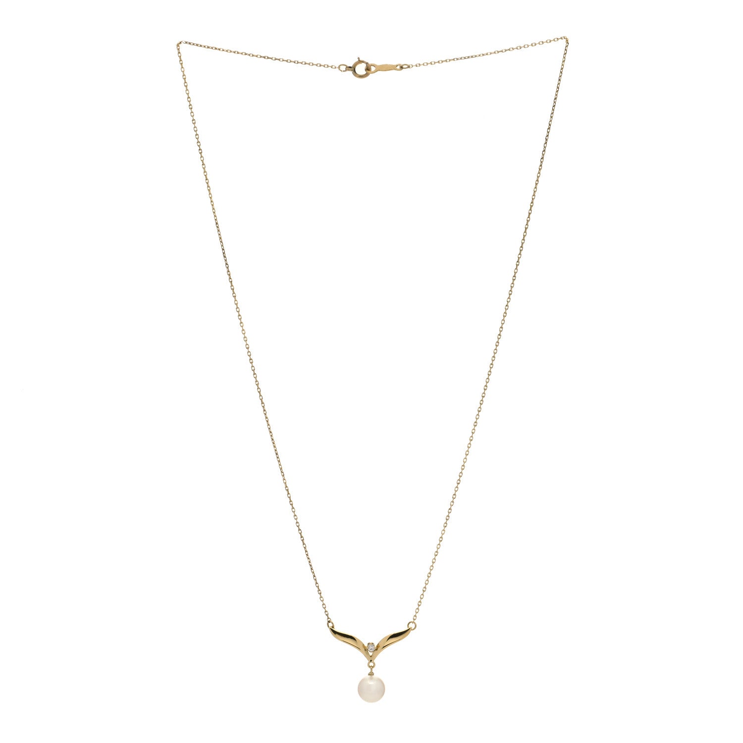 Mikimoto 18K Yellow Gold Diamond Akoya Pearl 7mm Pendant Necklace 2 of 3