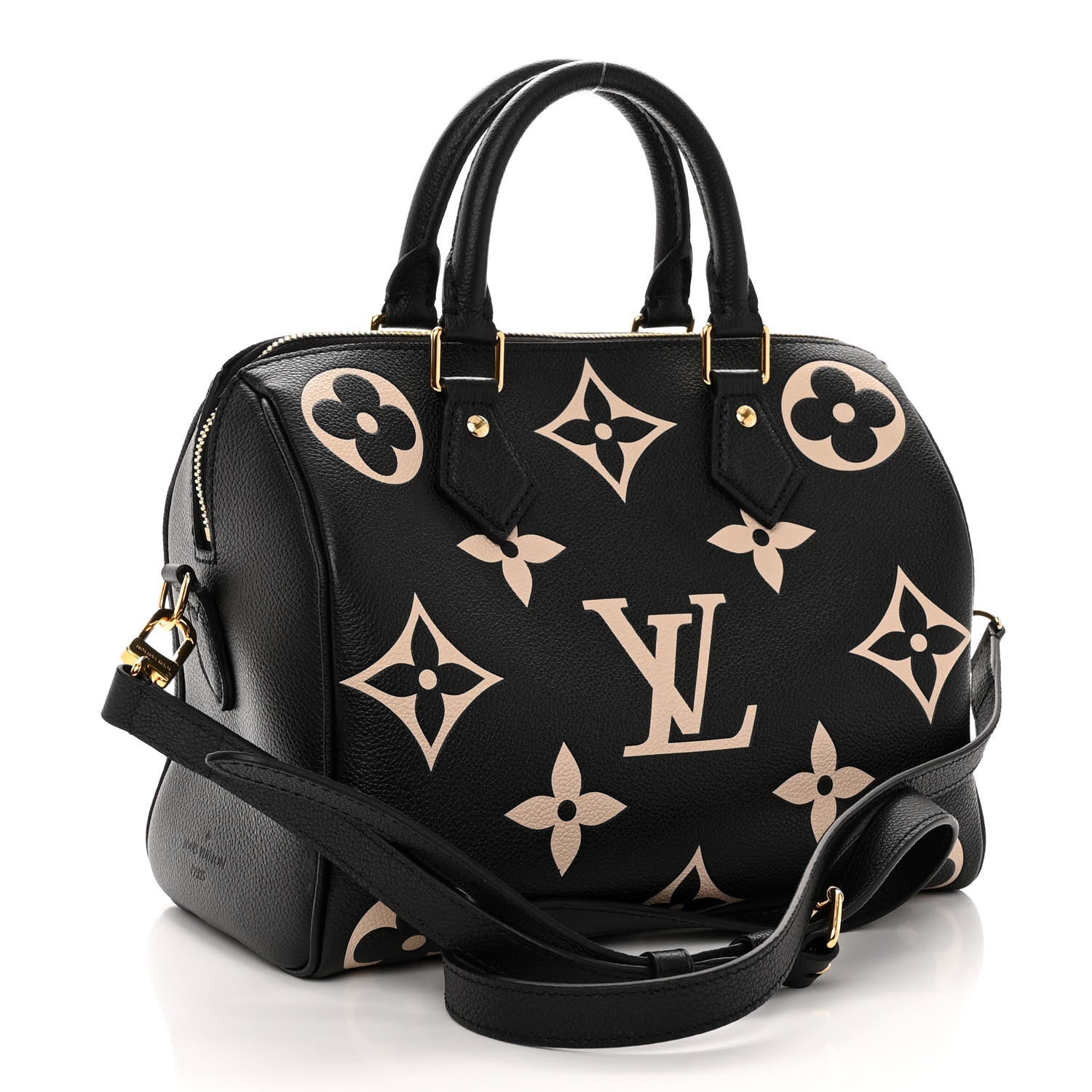 Louis Vuitton Empreinte Monogram Giant Speedy Bandouliere 25 Black Beige 3 of 9