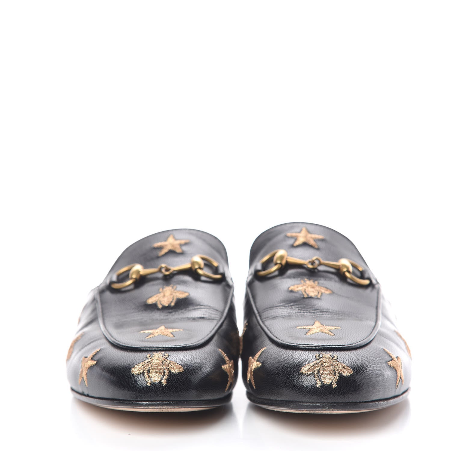 Gucci Goatskin Bee Star Embroidered Womens Princetown Slippers 37 Black 2 of 10