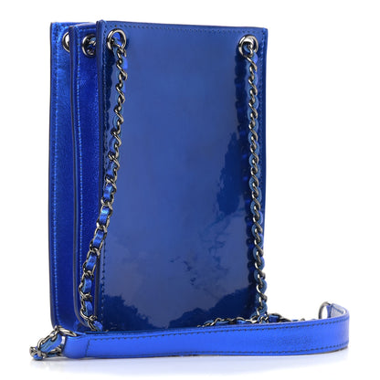 Chanel Metallic Patent Crossbody CC Phone Holder Blue 3 of 9
