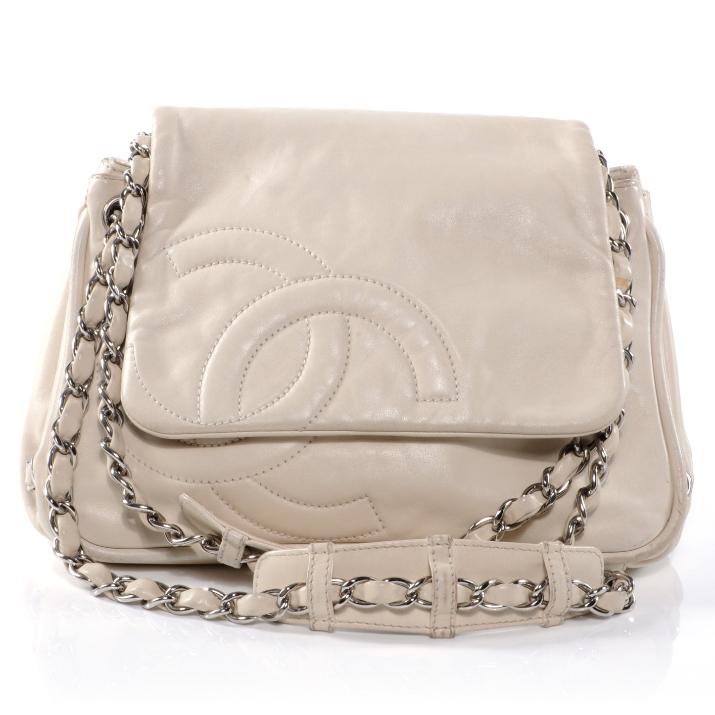 Leather Diagonal Ligne Flap Off White