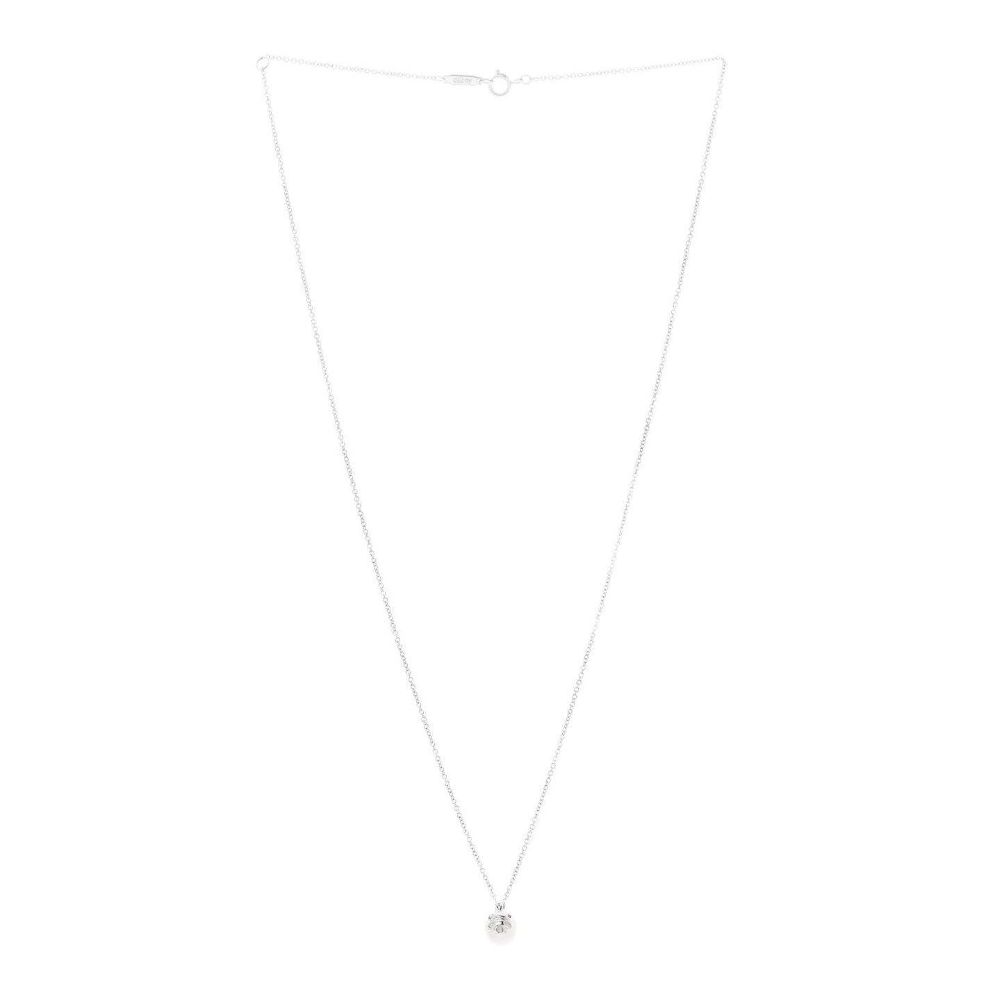 18K White Gold Diamond Cultured Pearl 6.5-7mm Tiffany Signature Pearls Pendant Necklace