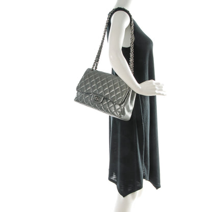 Chanel Metallic Lambskin Quilted Jumbo Double Flap Silver 2 of 9