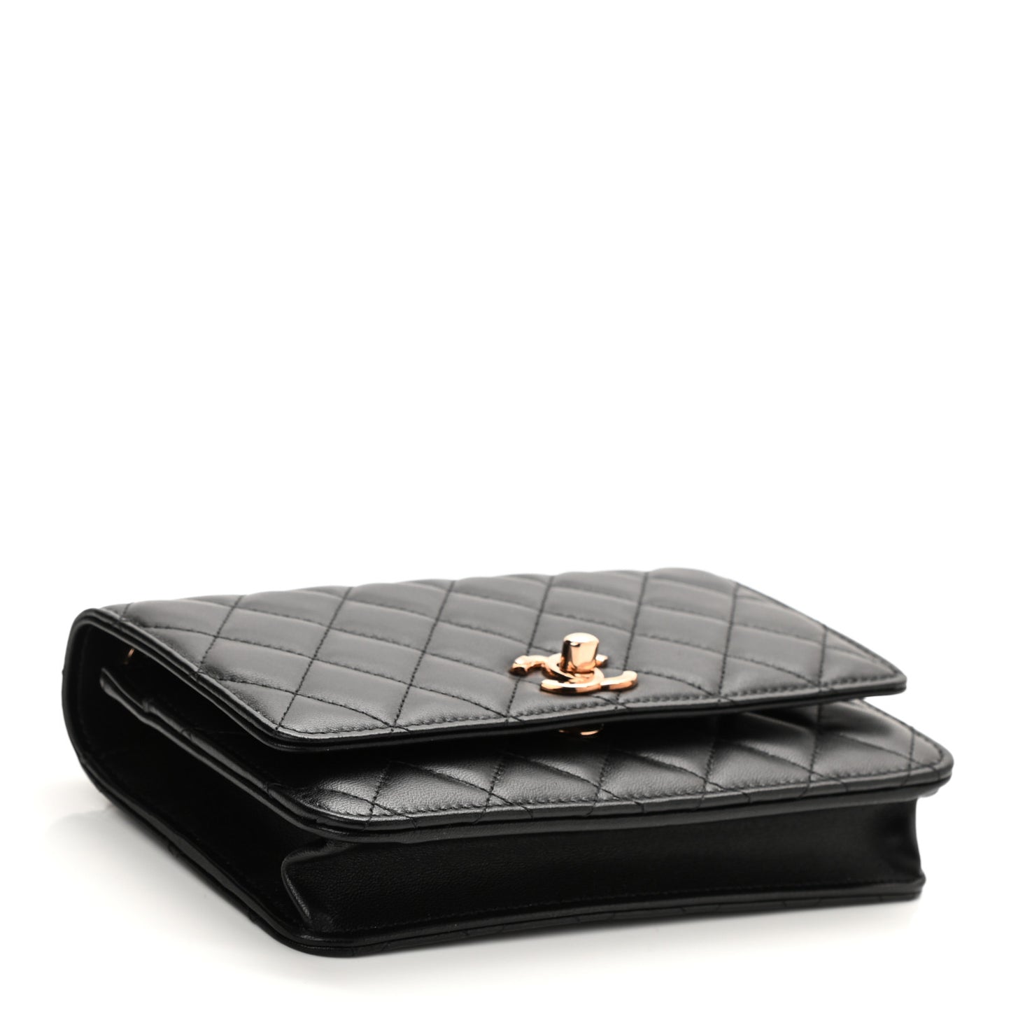 Lambskin Quilted Trendy CC Wallet On Chain WOC Black