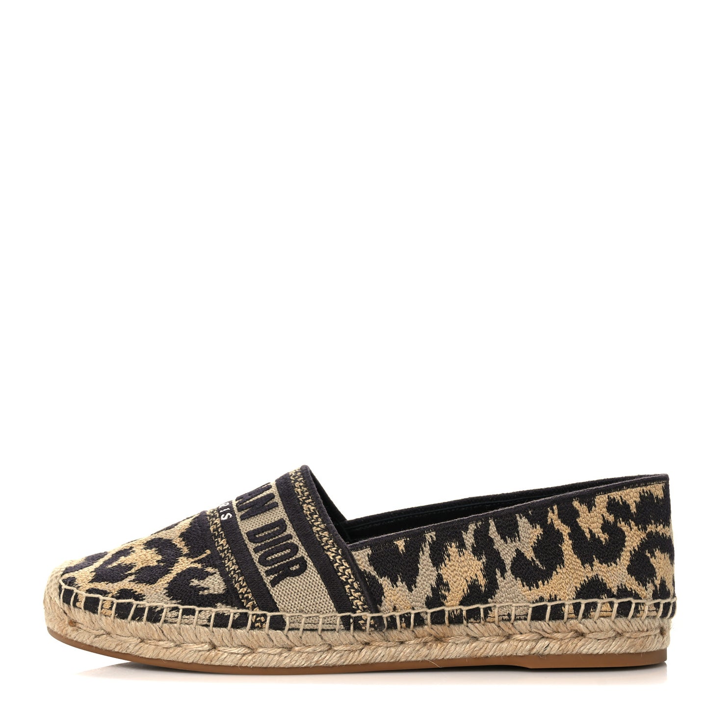 Cotton Embroidered Leopard Print Granville Espadrille 40 Natural