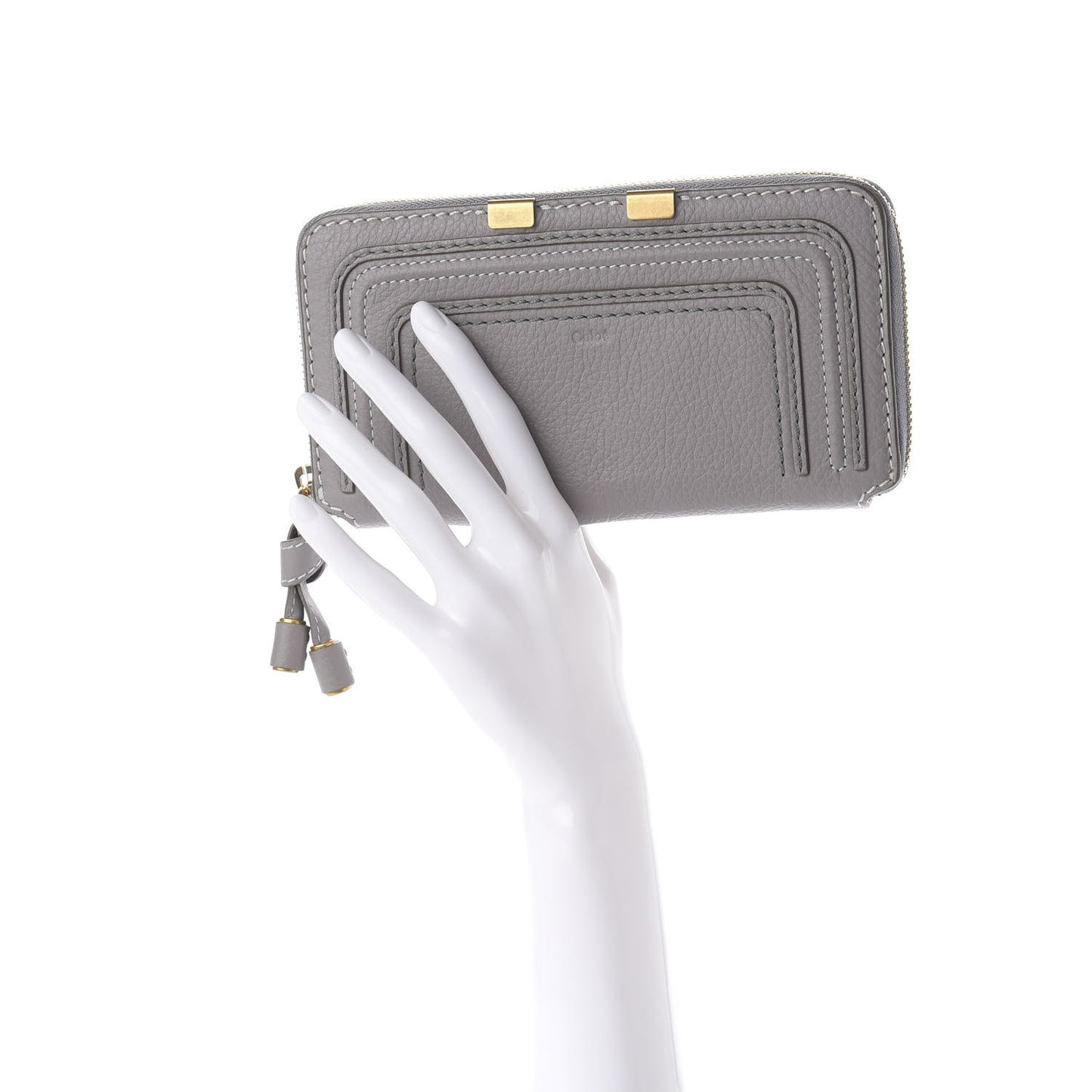 Calfskin Marcie Long Zip Around Wallet Cashmere Grey