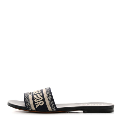 Christian Dior Canvas Embroidered Dway Mules Slide Sandals 37.5 Deep Blue 1 of 8