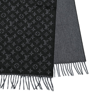 Louis Vuitton Cashmere Wool Monogram Gradient Scarf Black 3 of 4