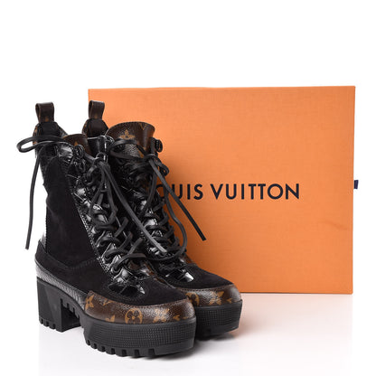 Louis Vuitton Suede Calfskin Monogram Laureate Platform Desert Boots 36 Black 9 of 9