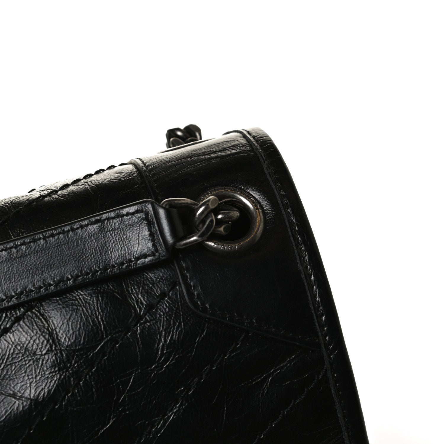 Saint Laurent Crinkled Calfskin Matelasse Monogram Large Niki Chain Satchel Black 14 of 14