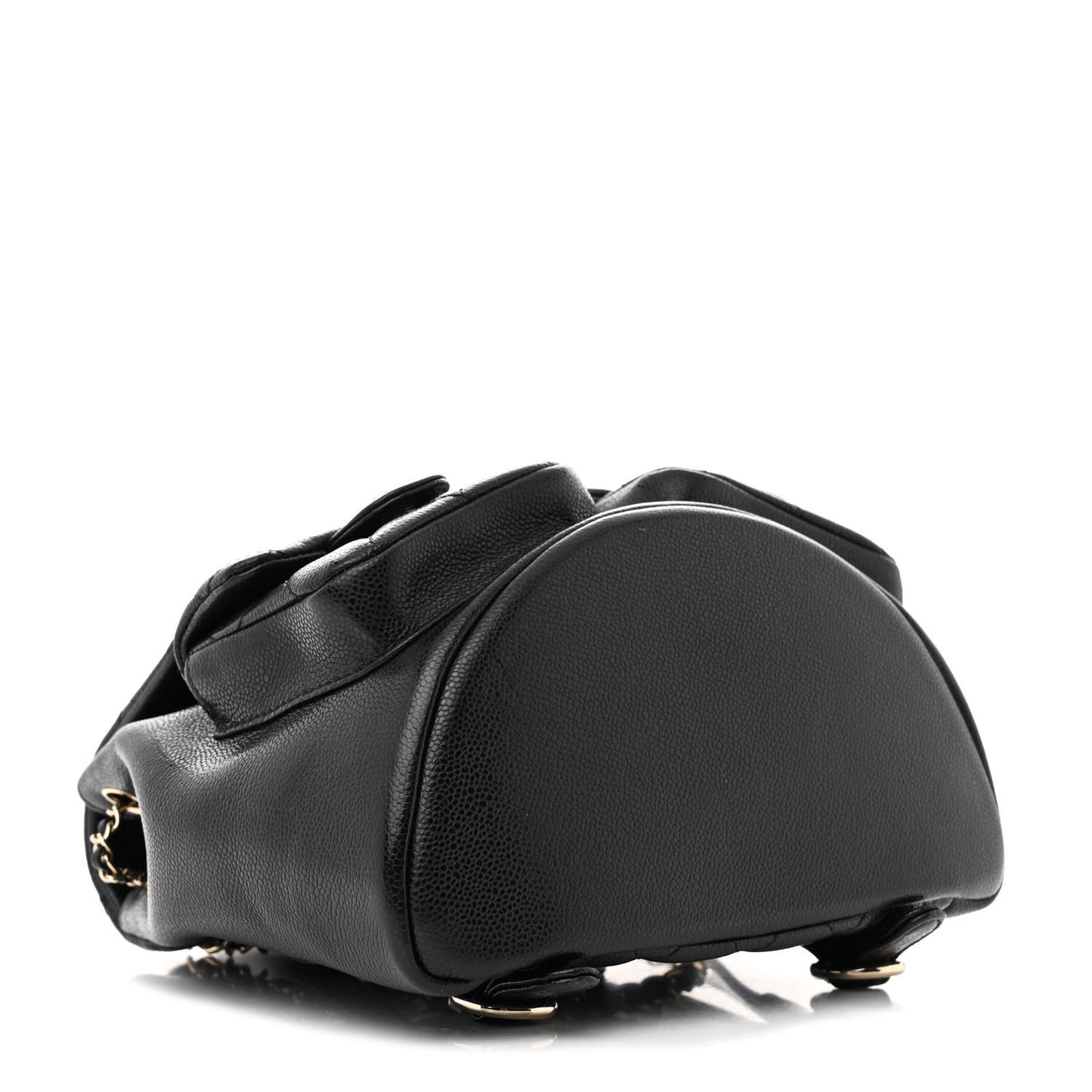 Shiny Caviar Quilted Medium Duma Pockets Drawstring Backpack Black