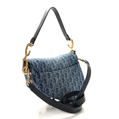 Christian Dior Denim Oblique Jacquard Saddle Bag With Strap Blue 3 of 9