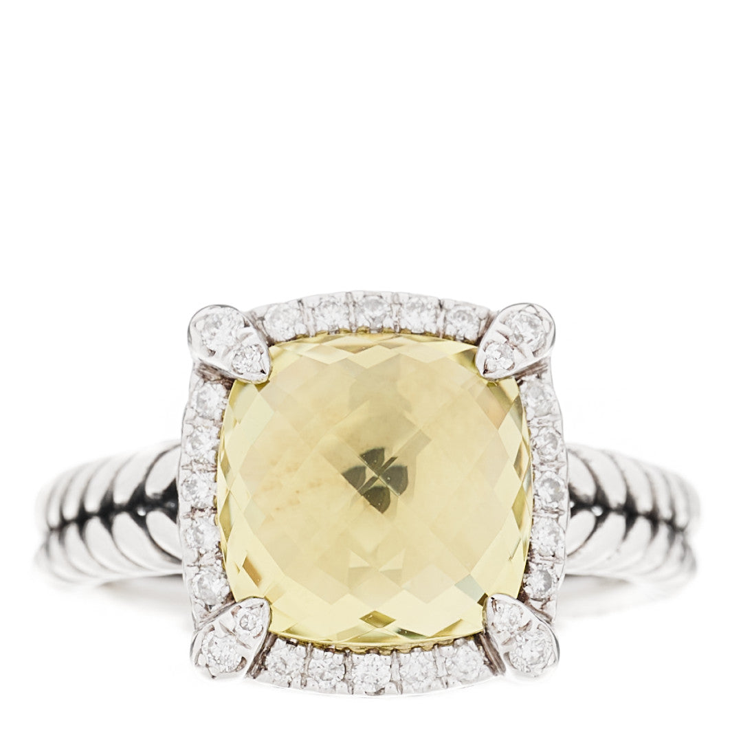 David Yurman Sterling Silver Diamond Lemon Citrine 9mm Chatelaine Pave Bezel Ring 49 5 1 of 5
