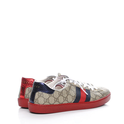 Gucci GG Supreme Monogram Ayers Web Mens New Ace Sneakers 9.5 Beige Red 4 of 12