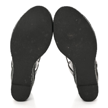 Saint Laurent Calfskin Tribute 95 Platform Espadrille Wedge Sandals 37 Black 5 of 13