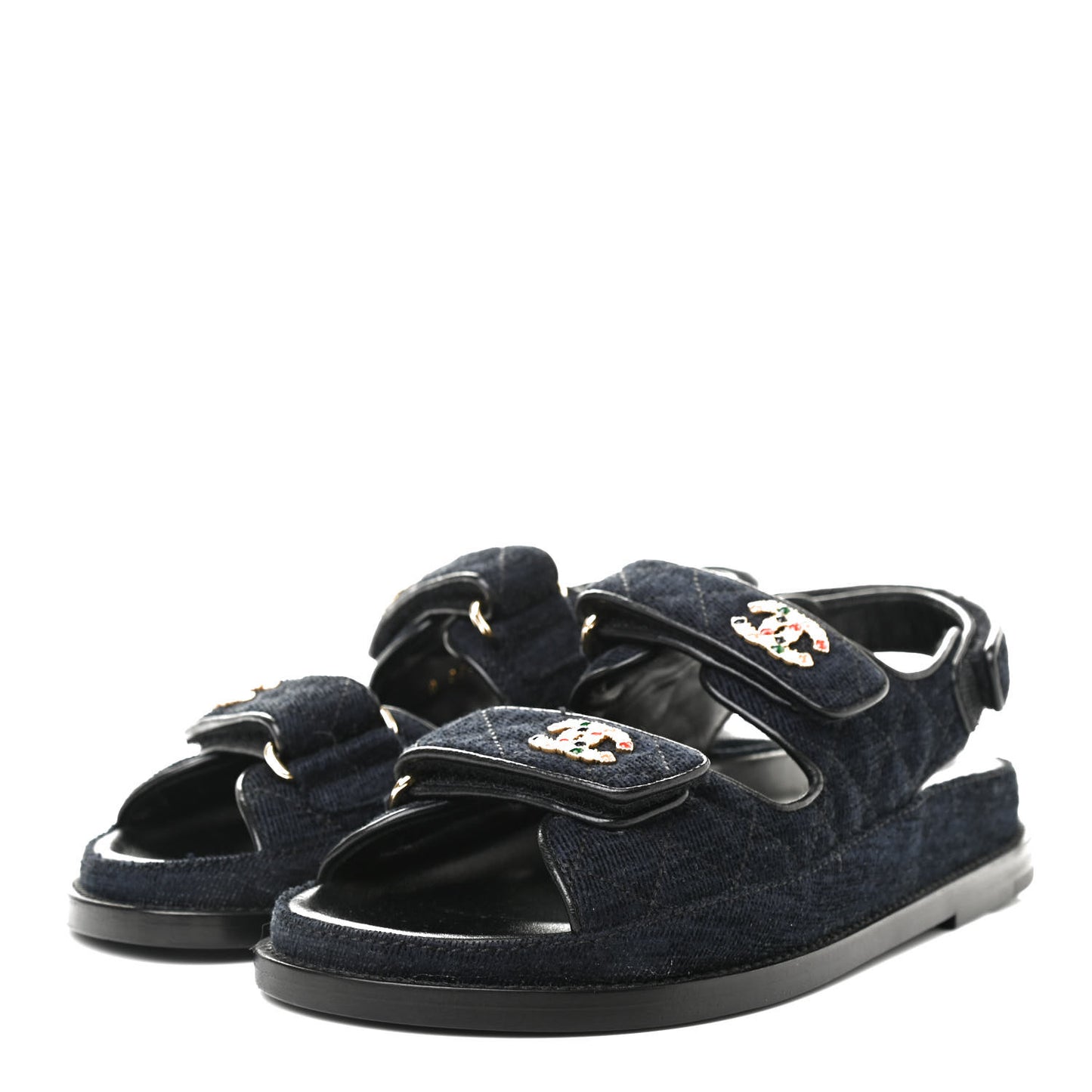 Denim Quilted Velcro Dad Sandals 35 Blue