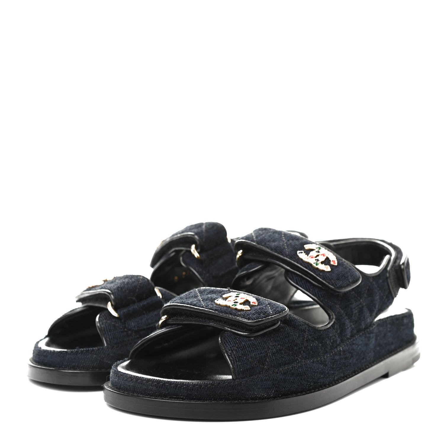 Chanel Denim Quilted Velcro Dad Sandals 35 Blue 3 of 9