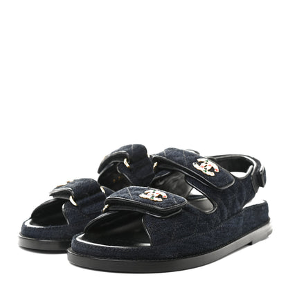 Chanel Denim Quilted Velcro Dad Sandals 35 Blue 3 of 9