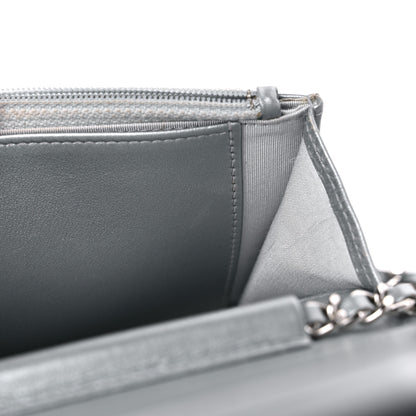 Chanel Metallic Lambskin Crystal Camellia Embossed Wallet On Chain WOC Silver 12 of 12