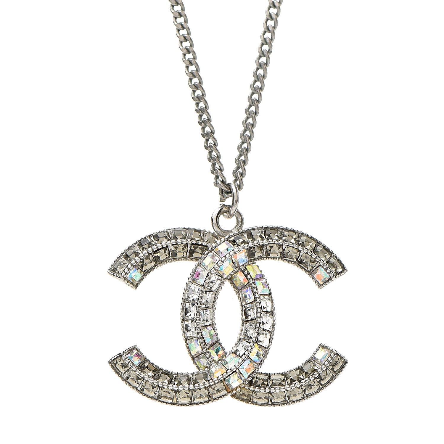 Chanel Baguette Crystal CC Necklace Silver 5 of 6