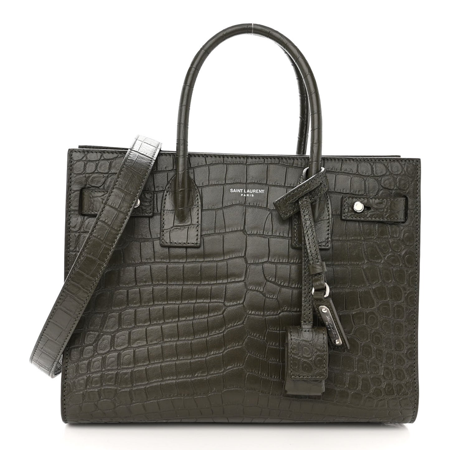 Calfskin Crocodile Embossed Baby Supple Sac De Jour Dark Leaf