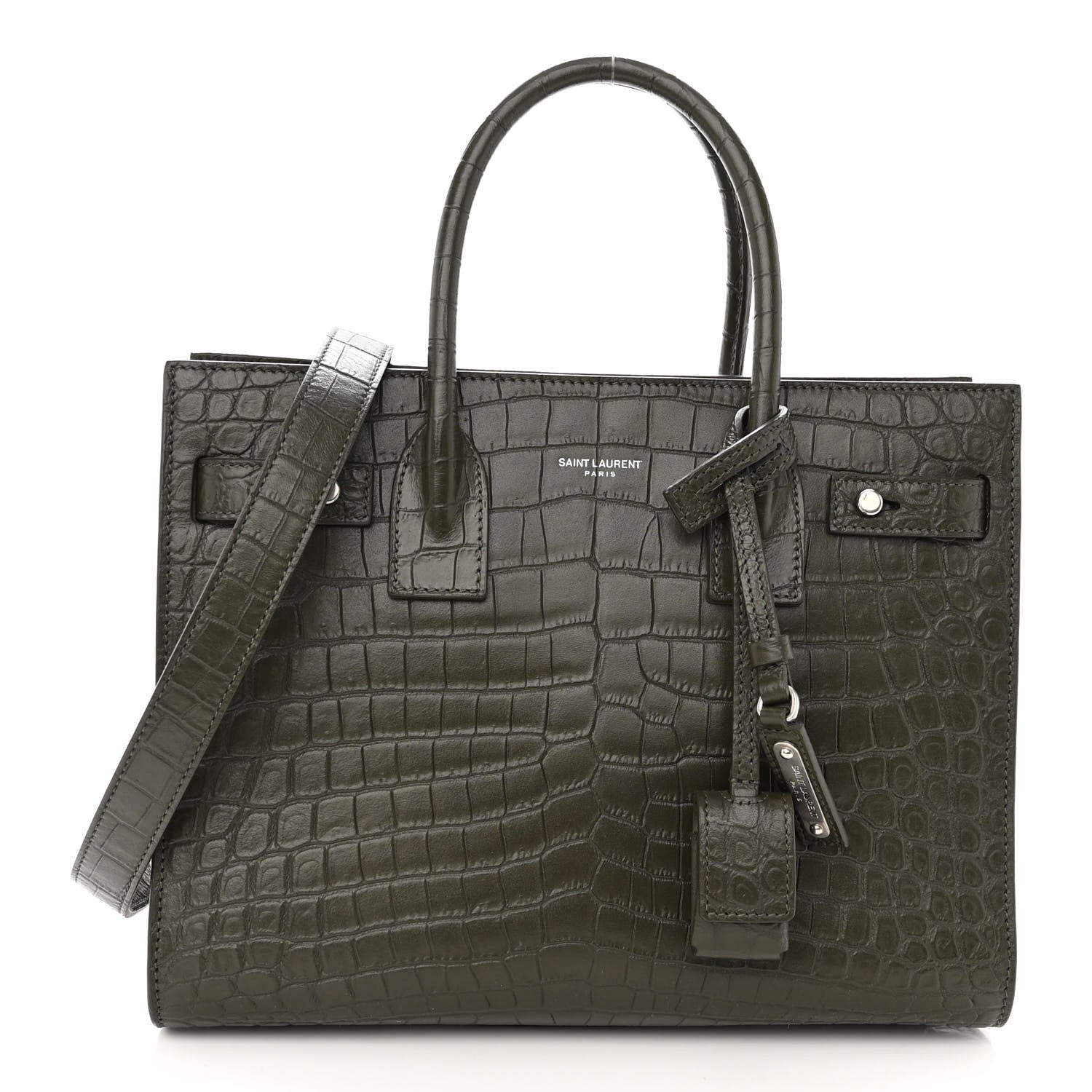 Saint Laurent Calfskin Crocodile Embossed Baby Supple Sac De Jour Dark Leaf 1 of 9