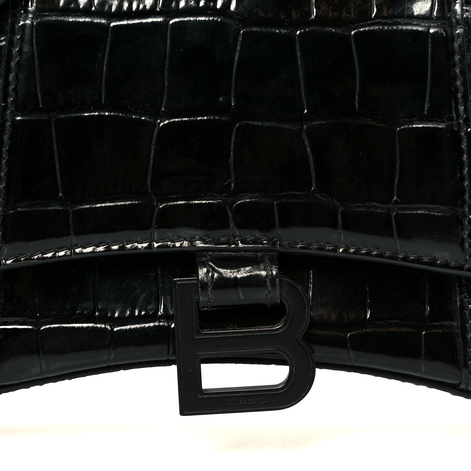 Balenciaga Shiny Calfskin Monochrome Crocodile Embossed Small Hourglass Evening Chain Bag Black 9 of 11