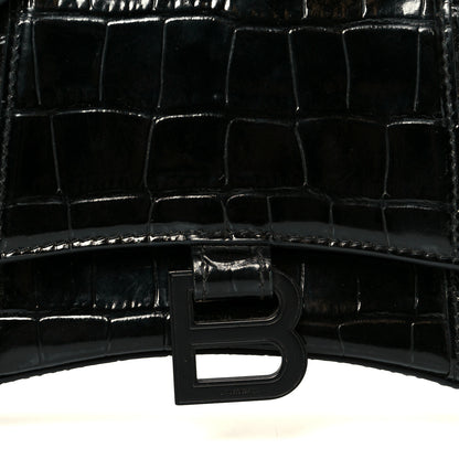 Balenciaga Shiny Calfskin Monochrome Crocodile Embossed Small Hourglass Evening Chain Bag Black 9 of 11