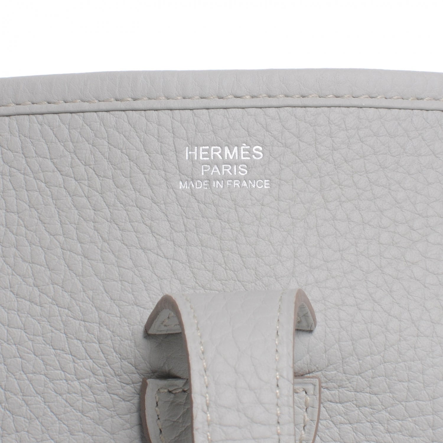 Hermes Taurillon Clemence Evelyne III PM Gris Perle w Bleu Lin Strap NEW 6 of 8