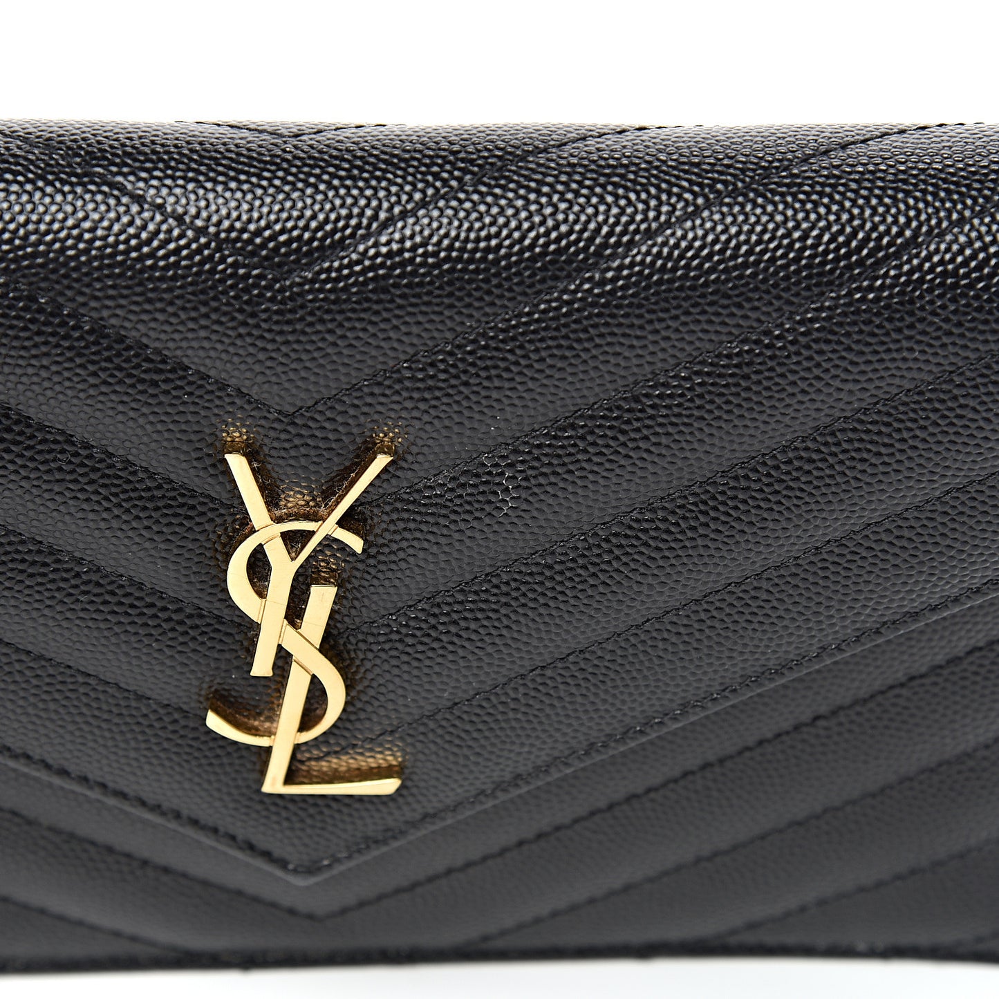 Grain De Poudre Matelasse Chevron Monogram Envelope Chain Wallet Black