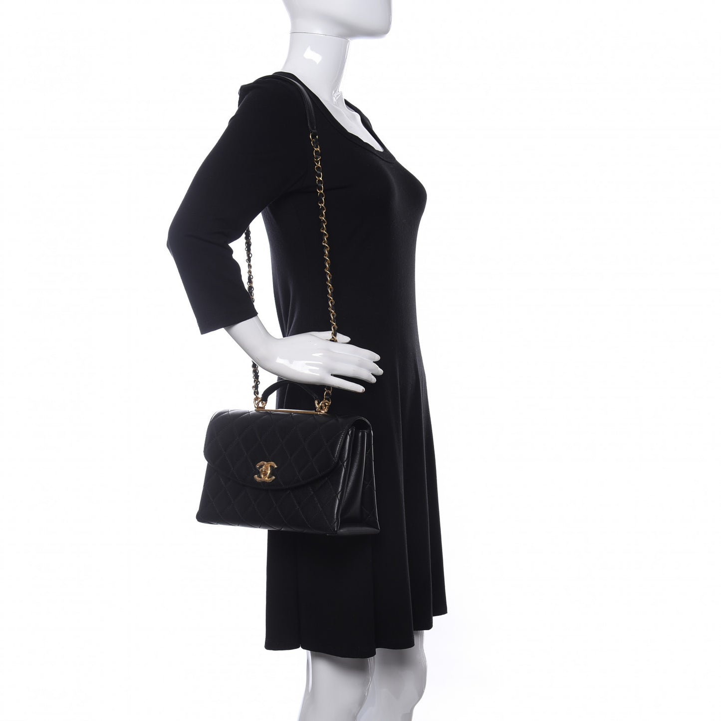 Lambskin Quilted Large Trendy Spirit Top Handle Bag Black