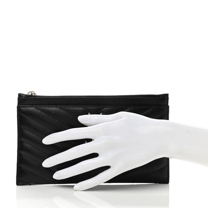 Saint Laurent Grain De Poudre Chevron Monogram Bill Pouch Black 2 of 7