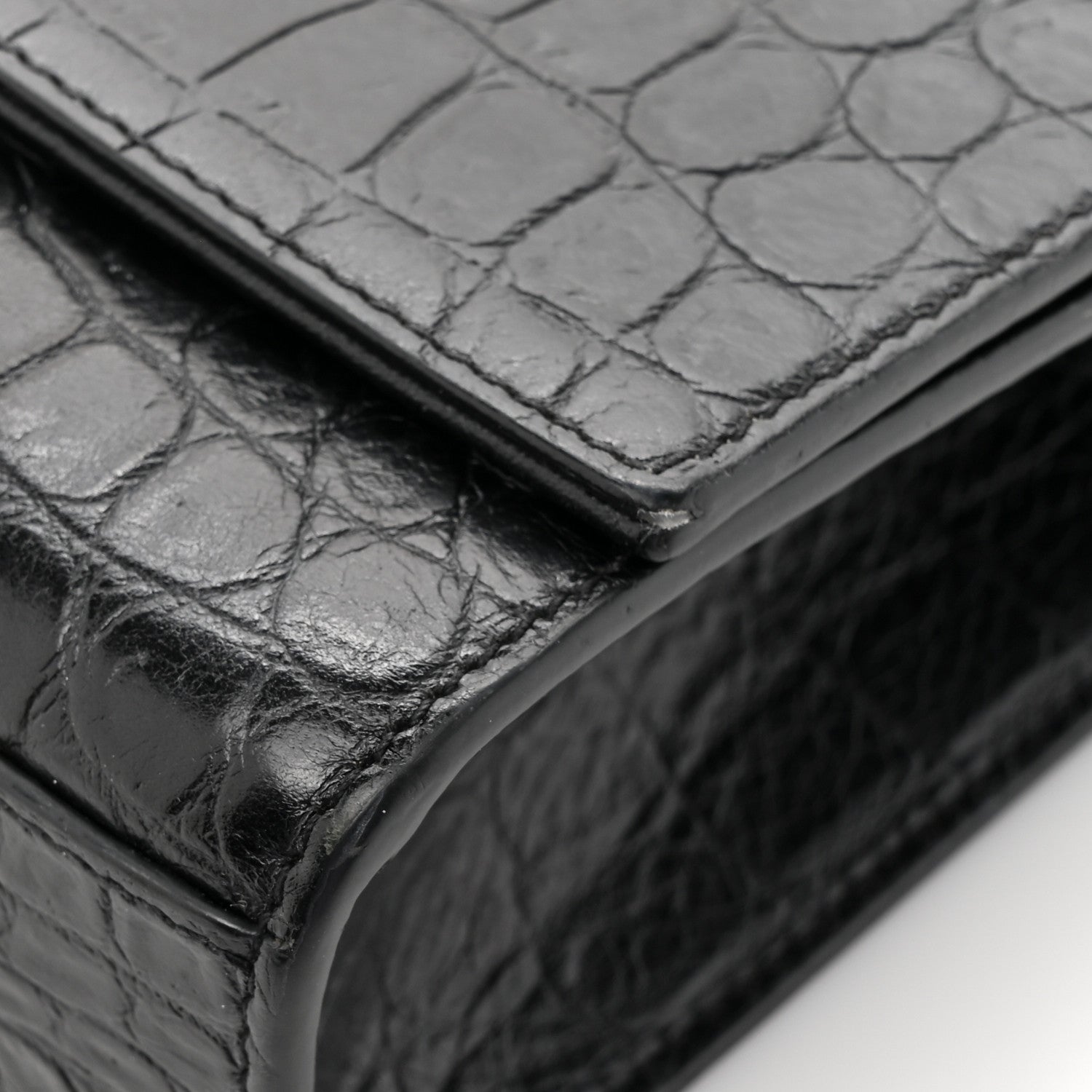 Saint Laurent Calfskin Crocodile Embossed Medium Classic Monogram Kate Tassel Satchel Black 14 of 17