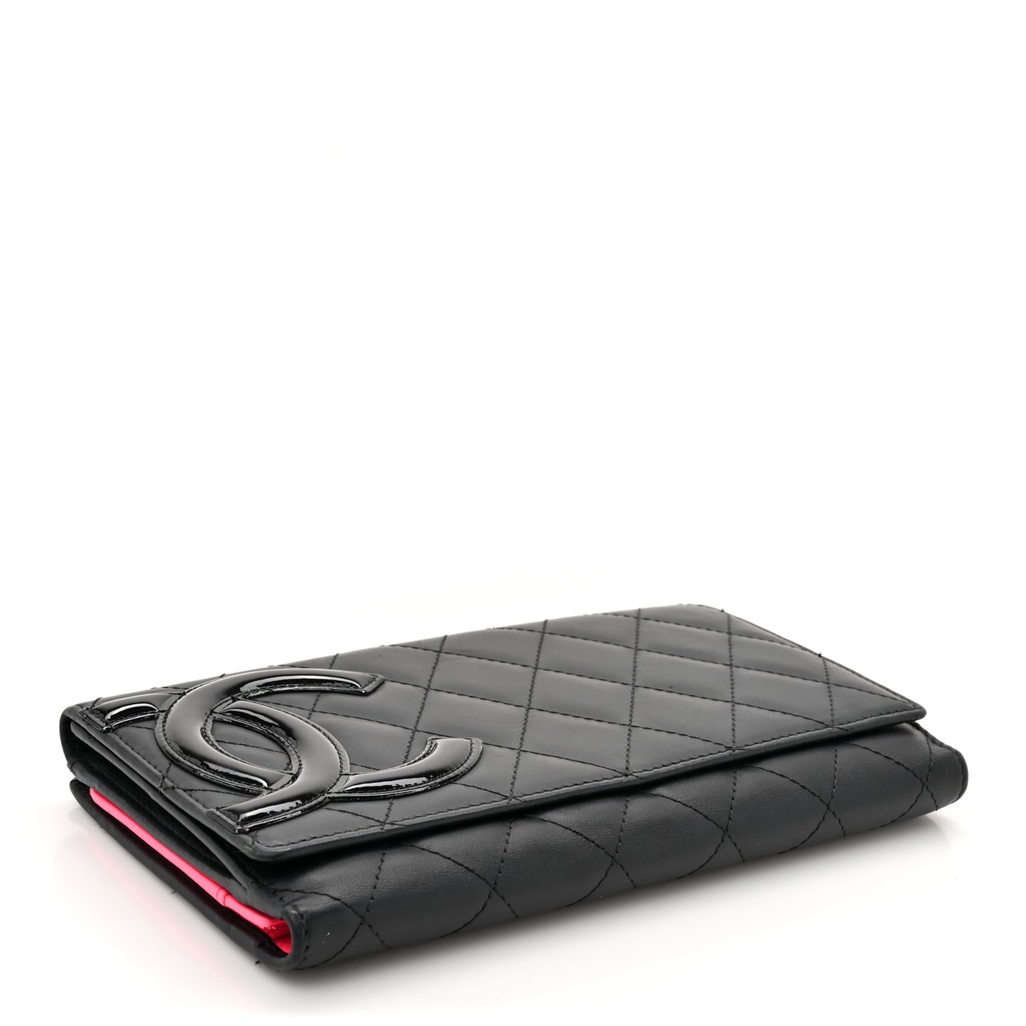 Calfskin Quilted Cambon Tri-Fold Wallet  Black