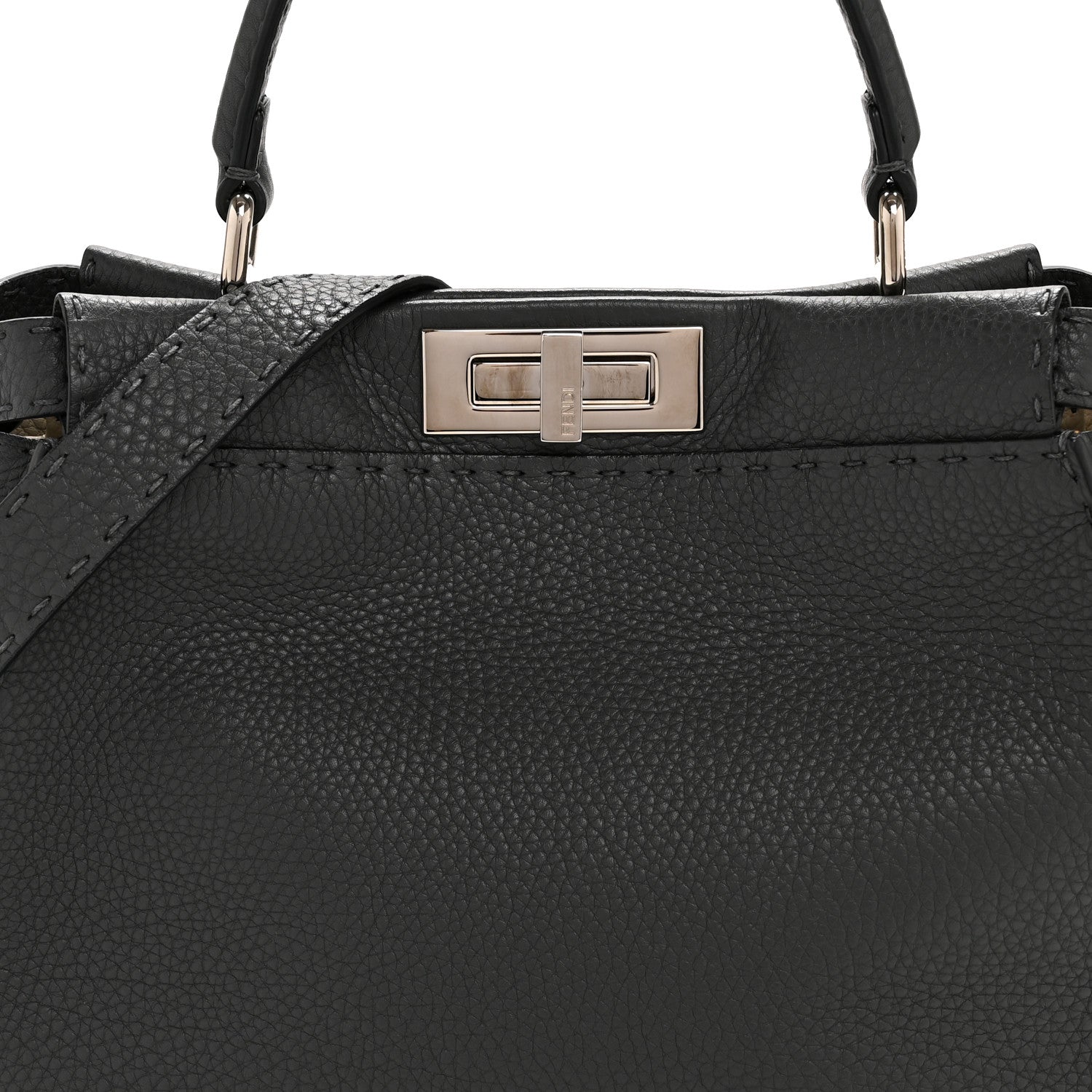 Fendi Cuoio Romano Selleria Bi-Color Medium Peekaboo Iconic Satchel Asfalto Latte 8 of 13