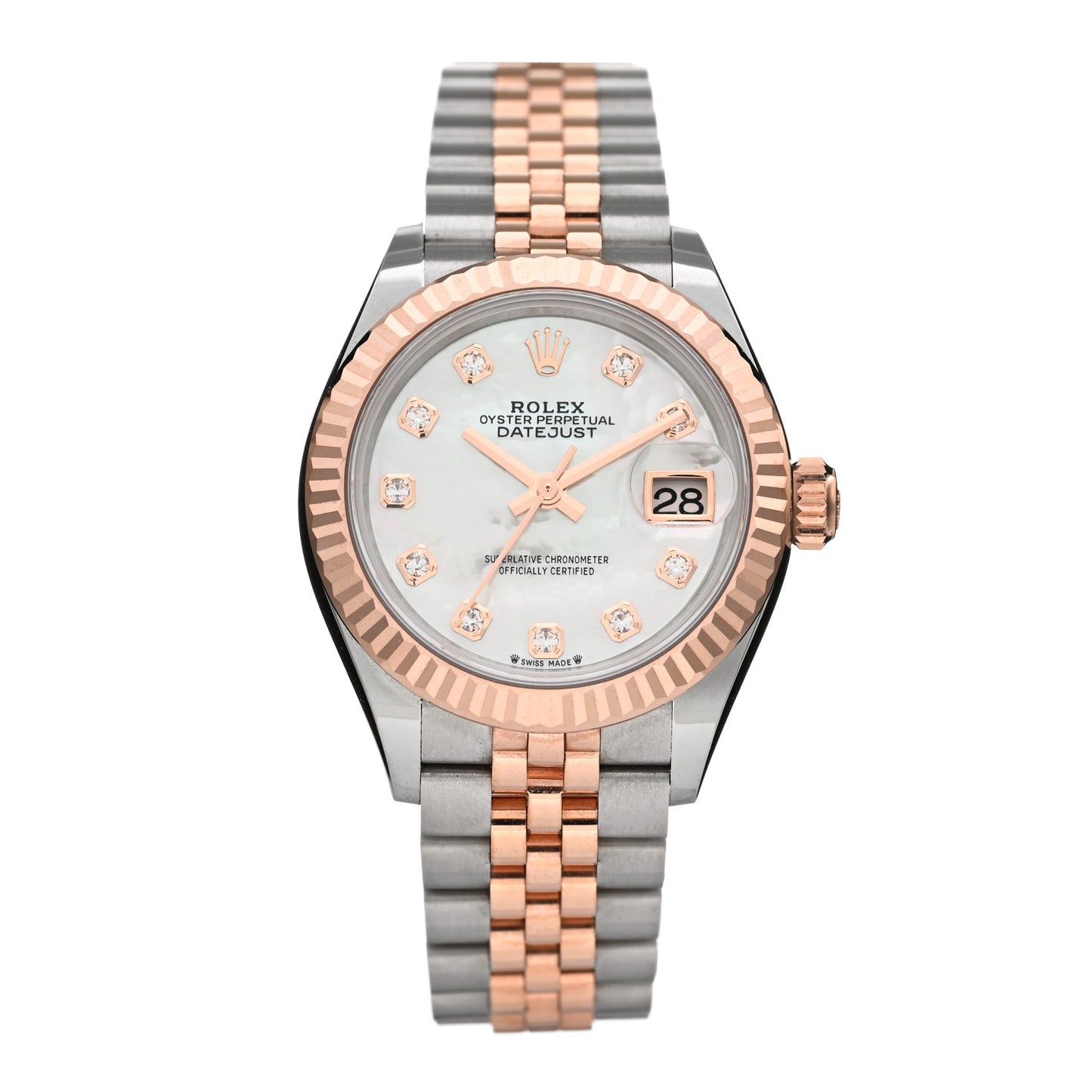 Stainless Steel 18K Everose Gold Diamond Mother of Pearl 28mm Oyster Perpetual Datejust Watch 279171