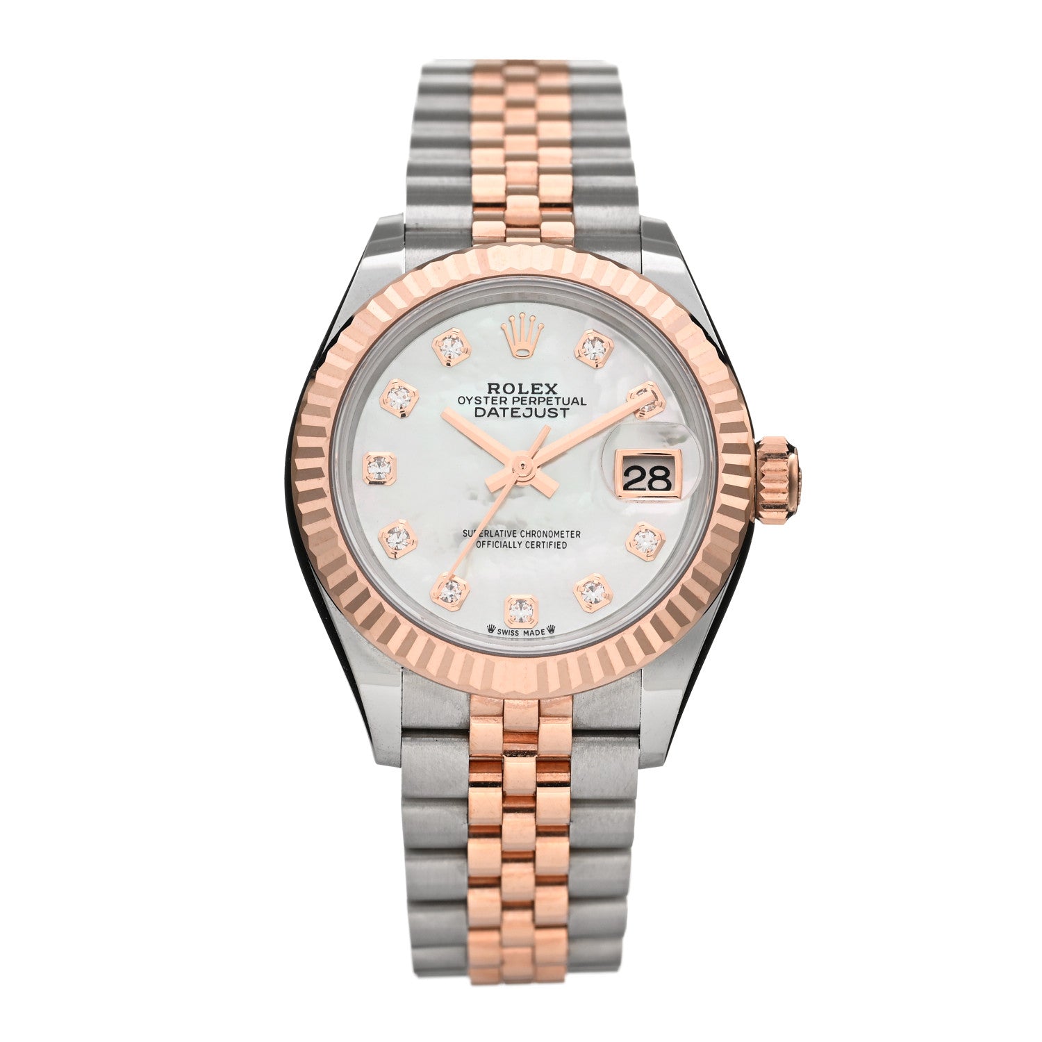 Rolex Stainless Steel 18K Everose Gold Diamond Mother of Pearl 28mm Oyster Perpetual Datejust Watch 279171 1 of 5