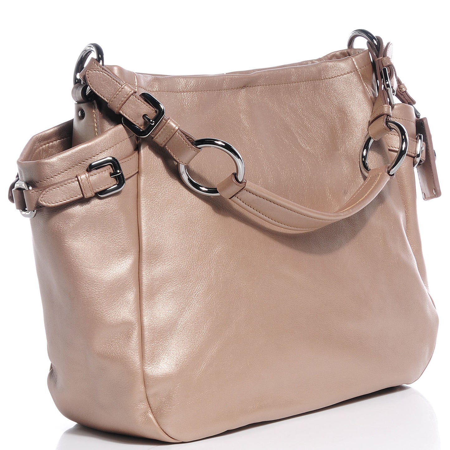 Metallic Soft Calf Two Pocket Hobo Beige