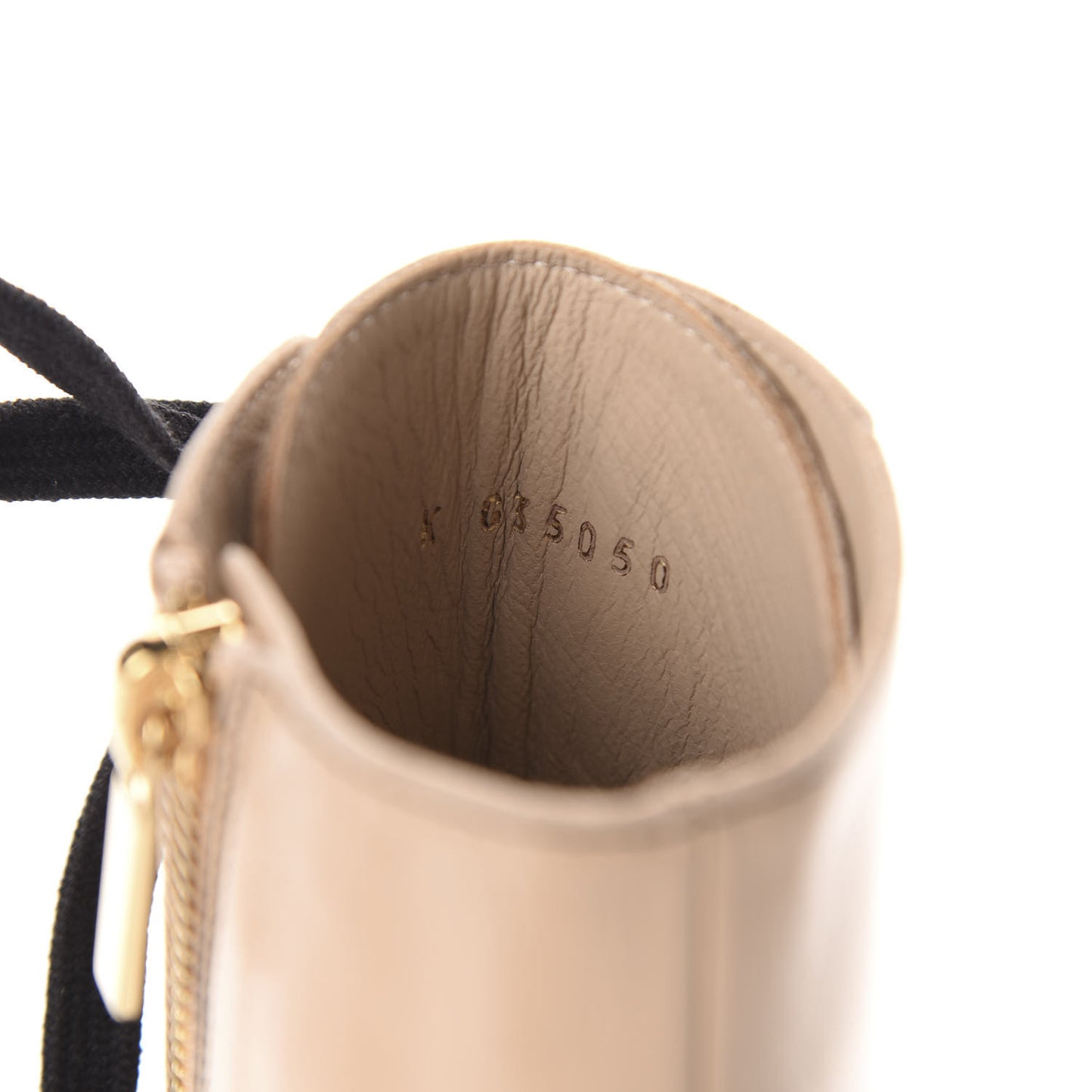 Patent Calfskin CC Lace Up Short Boots 36 Beige Black