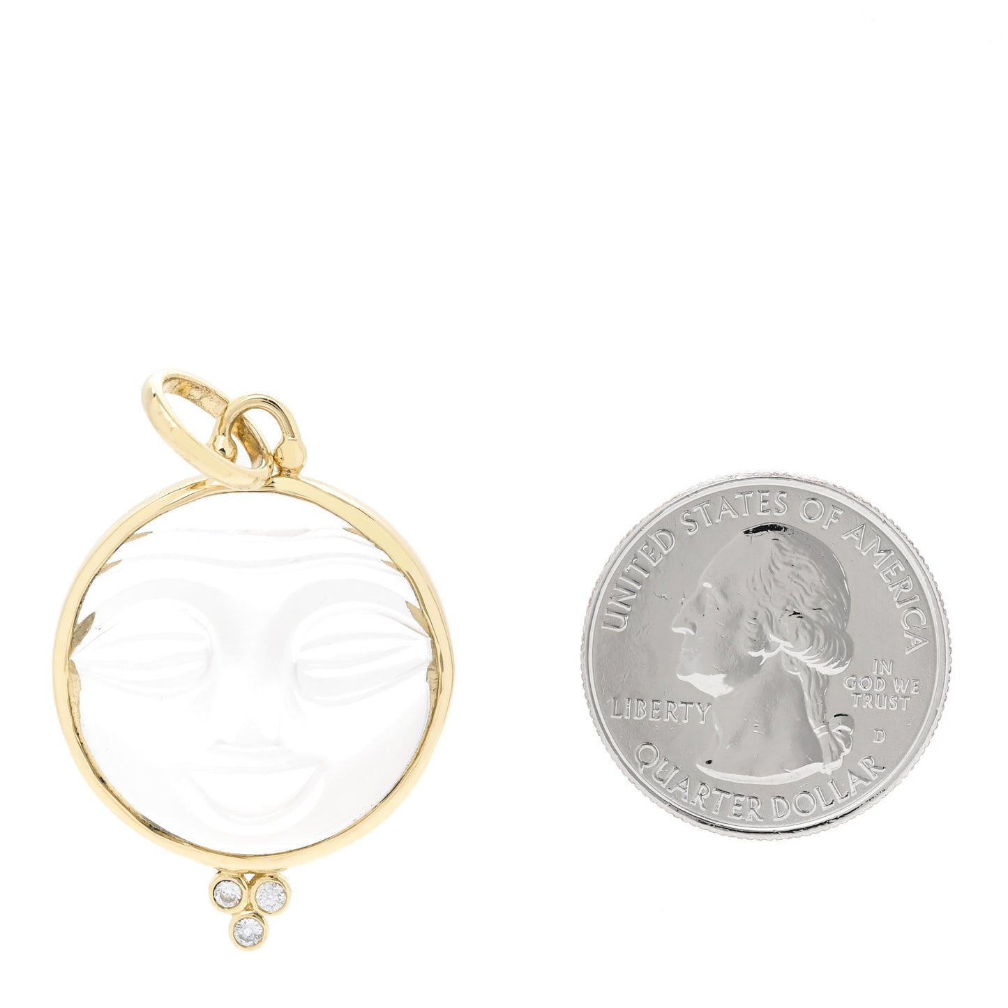 18K Yellow Gold Diamond Rock Crystal Large Moonface Pendant