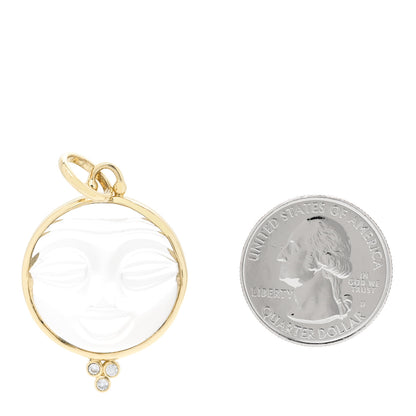 Temple St. Clair 18K Yellow Gold Diamond Rock Crystal Large Moonface Pendant 2 of 3