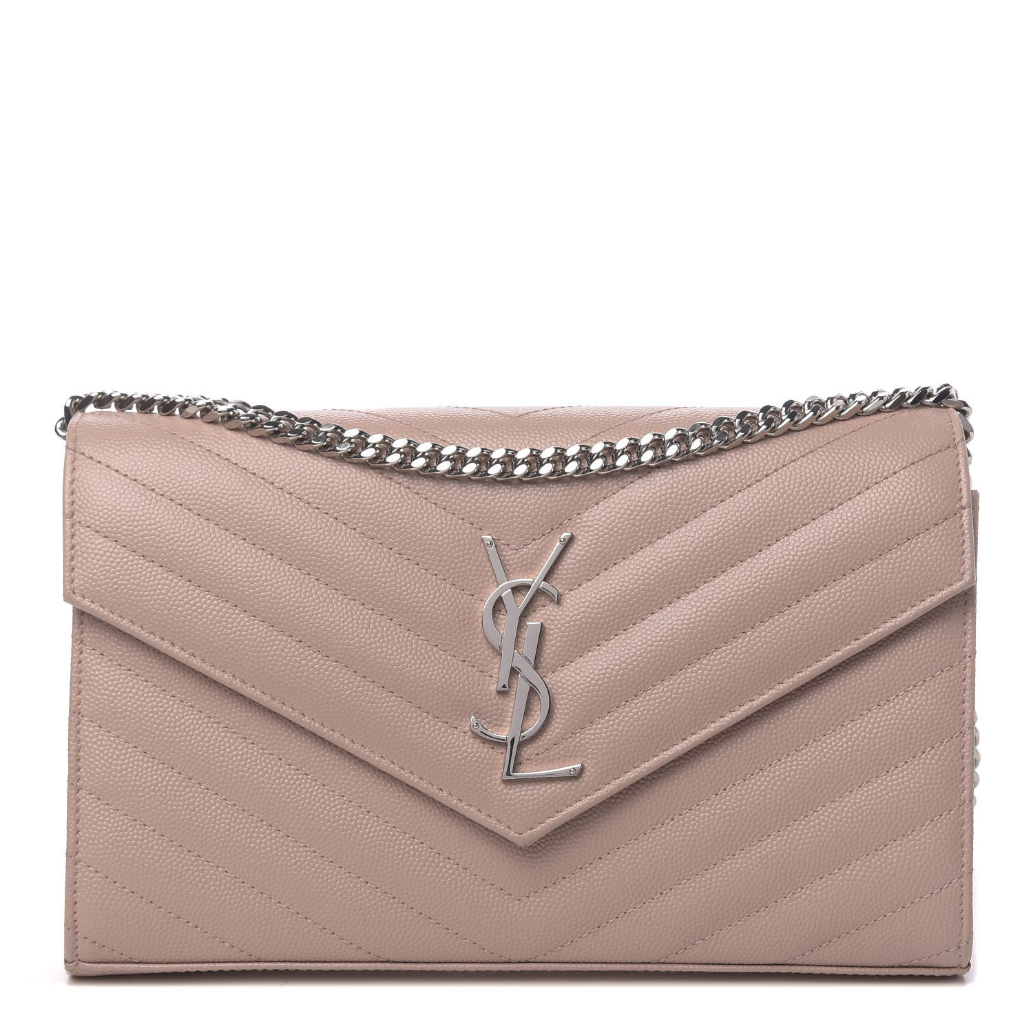 Saint Laurent Grain De Poudre Matelasse Chevron Monogram Chain Wallet Pale Pink 1 of 10