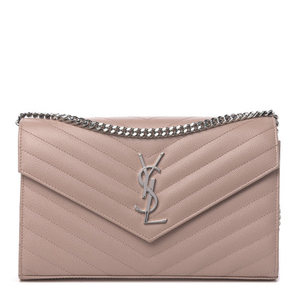 Saint Laurent Grain De Poudre Matelasse Chevron Monogram Chain Wallet Pale Pink 1 of 10
