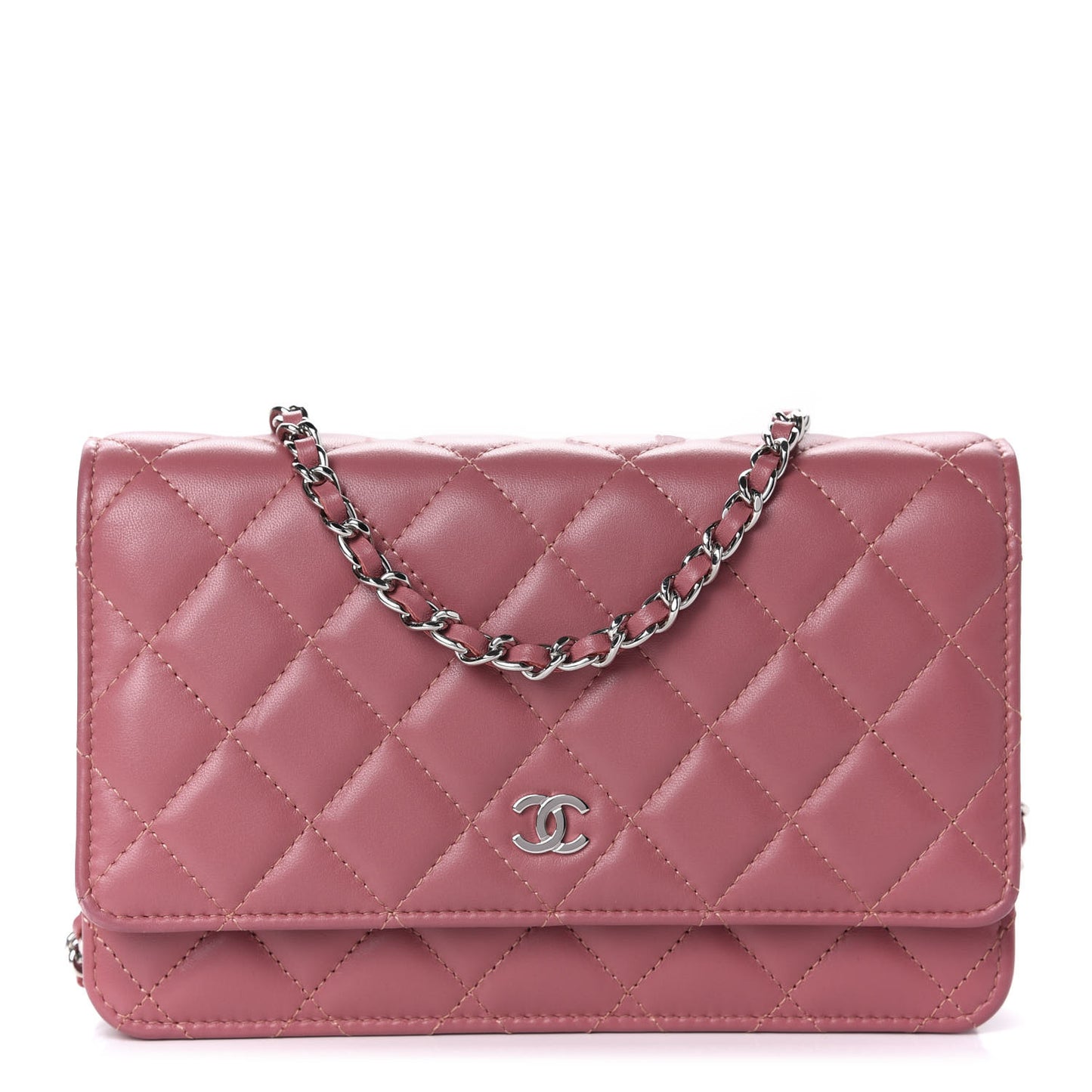 Lambskin Quilted Wallet On Chain WOC Dark Pink
