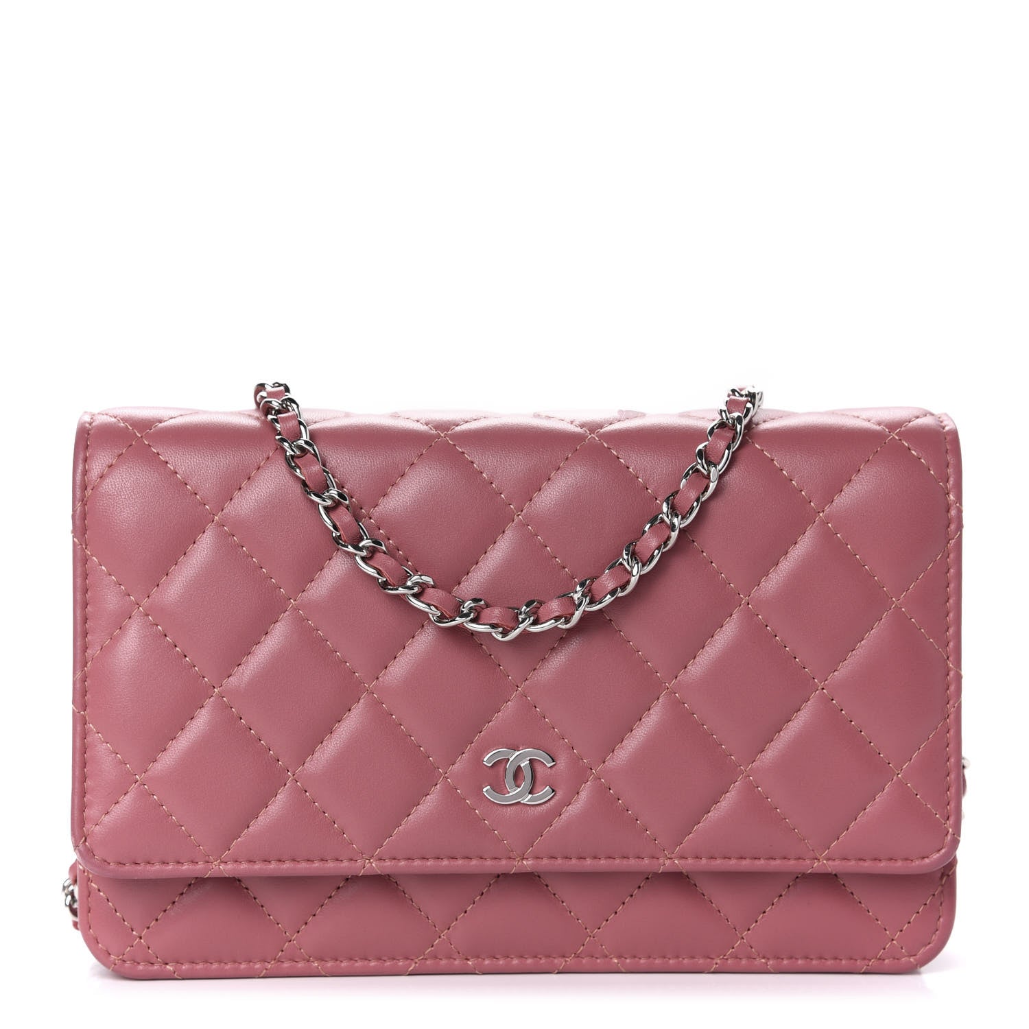 Chanel Lambskin Quilted Wallet On Chain WOC Dark Pink 1 of 12