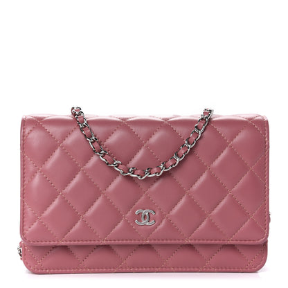 Chanel Lambskin Quilted Wallet On Chain WOC Dark Pink 1 of 12