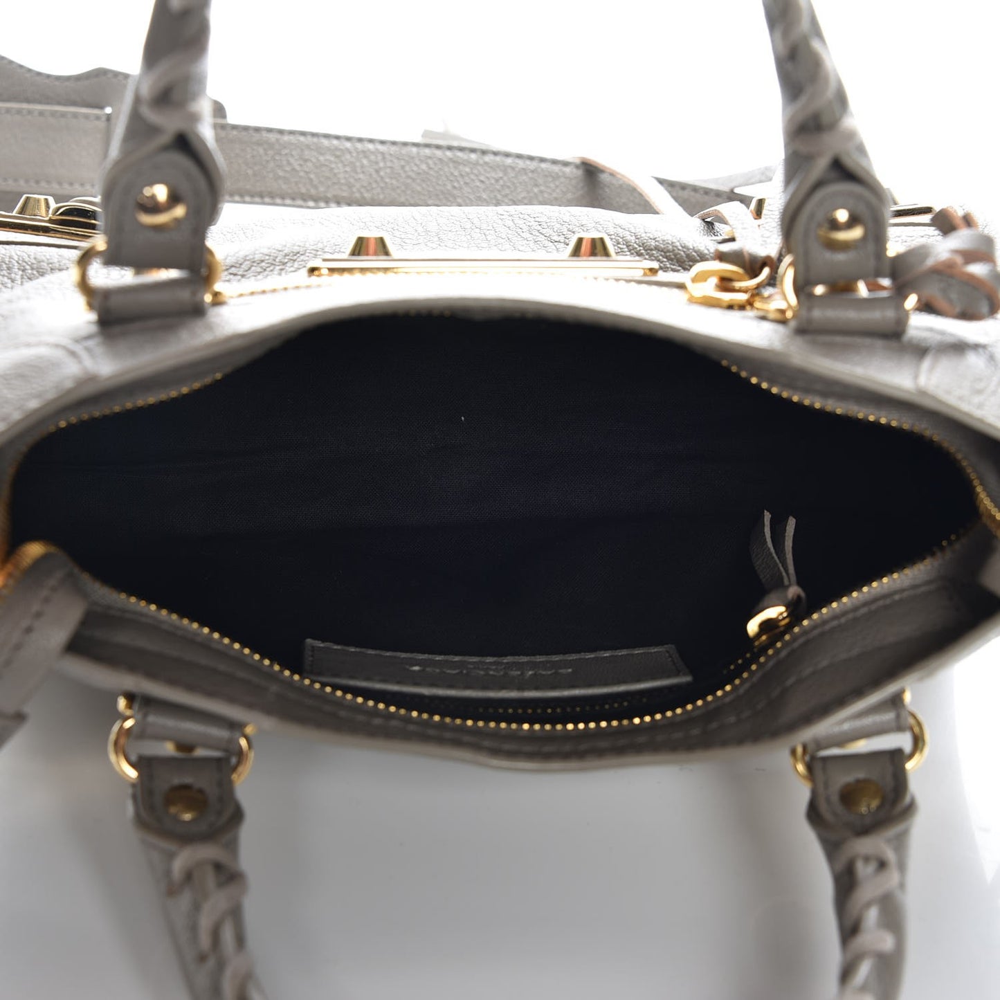Chevre Gold Metallic Edge Hardware Mini City Gris Taupe